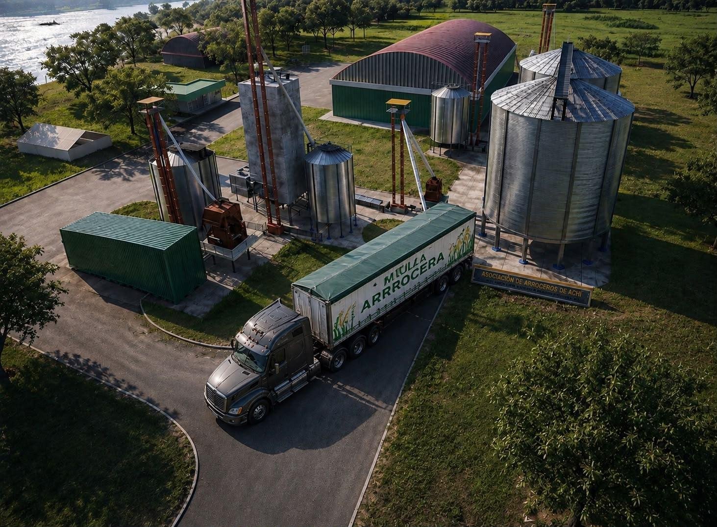 Vista cinemática de planta agroindustrial